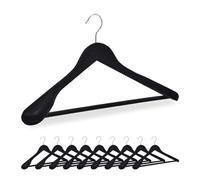 Relaxdays Velvet Coat, Set of 10, Wood, Wide Width with Trouser Bar, 360° Clothes Hook, Suit Hanger, Black, 23.5 x 45 x 7 cm