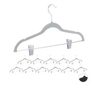 Relaxdays Velvet Coat Hangers with Clamps, Set of 12, 360° Swivel Hooks, Trouser Rail, 43 cm, Grey, Iron, 22.5 x 43 x 2.8 cm