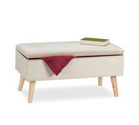 Relaxdays ottoman storage bench, velvet upholstery, 40 l capacity, padded seat, wooden legs, seating, cream furniture