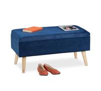 Relaxdays ottoman storage bench, velvet upholstery, 40l capacity, padded seat, wooden legs, seating furniture, dark blue