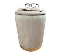 Relaxdays Velvet Stool, Padded Storage Stool, HxD: 42 x 32 cm, Round Side Ottoman, Living Room, Light Grey