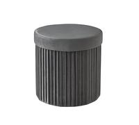 Relaxdays Velvet Stool, Storage Stool, Upholstered, Foldable, HxD: 38 x 38 cm, Round Ottoman, Dark Grey