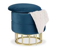 Relaxdays Velvet Storage Ottoman in Blue and Gold