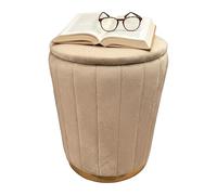 Relaxdays Velvet Storage Ottoman, Upholstered Round Pouffe, 42 x 32 cm, Living Room Coffee, Beige