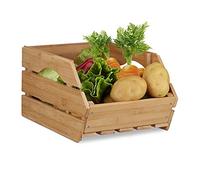 Relaxdays Versatile Bamboo Stacking Crate, Set of 2, Wooden Storage Box, Sturdy, Shabby, HxWxD: 20.5x27x38 cm, Natural