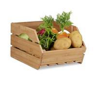 Relaxdays Versatile Bamboo Stacking Crate, Wooden Storage Box, Sturdy, Shabby-Chic, HxWxD: 20.5x27x38 cm, Natural, Beige