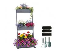 Relaxdays Vertical Wooden Planter, 3-Tier Raised Bed for Balcony/Terrace, Grey, 140x60x50 cm