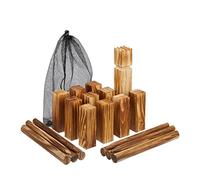 Relaxdays Viking Game, Wooden, Kubb, Swedish Chess, 21 Blocks, Throw, Play, Outdoor, Children & Adult, Travel Bag, Brown, Wood, 31 x 18 x 13 cm