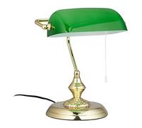 Relaxdays, Vintage Style Glass, Pull Switch Banker Lamp with Green Shade, Round Base, HBT 31 x 22.5 x 18.5 cm, Brass.