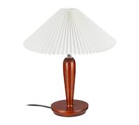 Relaxdays Vintage Table Lamp, Shade Table Lamp with Wooden Base, H x D: 51 x 44 cm, Bedside Lamp, E27 Socket, Brown/White