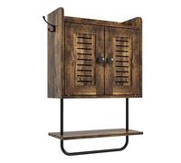 Relaxdays wall cabinet, towel holder, 2 hooks, 2 shelves, double doors, HWD: 61 x 40 x 17.5 cm, brown