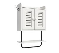 Relaxdays wall cabinet, towel rail, 2 hooks, 2 shelves, double door, HWD: 61 x 40 x 17.5 cm, white