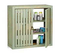 Relaxdays Wall Cabinet Vintage, Bamboo, 2 Doors, Magnet Latch, 2 Shelves, Bathroom & Kitchen, HWD 50 x 52 x 20 cm, Green