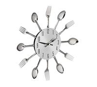 Relaxdays Wall Clock Cutlery, Kitchen Decoration, 12 Spoons and Forks, Ø 31 cm, Battery Operated, With Ticking, Silver, Iron