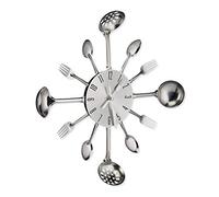 Relaxdays Wall Clock Cutlery, Kitchen Decoration, Spoon, Fork & Ladle, Ø 40 cm, Battery Operated, With Ticking, Silver, Iron