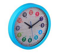 Relaxdays Wall Clock, Learn, Time, Battery Powered, Kitchen, Office, Analog, Second Hand, Numerals, Diameter 30cm, Blue, 30 cm