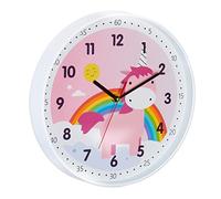 Relaxdays Wall Clock Unicorn, Ø 30 cm, Rainbow Motif for Kids and Adults, Analogue Display, Arabic Numerals, Colourful