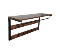 Relaxdays Wall-Mounted Coat Rack, 10 Hooks, Shelf & Clothes Rail, HBT 42 x 80 x 30 cm, Industrial, MDF, Metal, Dark Brown/Black
