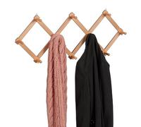 Relaxdays Wall Coat Rack, Wooden, Expandable, 10 Jacket Hooks, Hallway Outerwear Storage, 5.5 x 111 x 7.5 cm, Natural, Wood