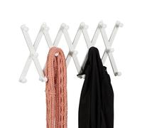 Relaxdays Wall Coat Rack, Wooden, Expandable, 17 Jacket Hooks, Hallway Outerwear Storage, 7.5 x 182.5 x 7.5 cm, White, Wood