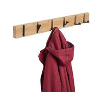 Relaxdays wall coat rail, 6 fold-away hooks, bamboo & metal, natural/black | HxWxD: 5 x 60 x 1.5 cm