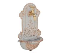 Relaxdays Wall Fountain, Antique Design, Basin & Water Tap, for Garden & Patio, 36 x 22 x 10.5 cm, Cast Iron, Gold/Grey