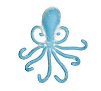 Relaxdays Wall Hook Rail Octopus, 6 Coat Hangers, Light Blue/White | Cast Iron, HWD: 16.5 x 15.5 x 4 cm, Antique Key