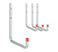 Relaxdays Wall Hooks, 4-Piece Set, U-Shaped Tool Holders for Garage, Rubberised, Tool Hanger Workshop, Steel, Silver/Red