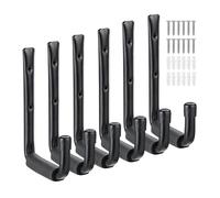 Relaxdays Wall Hooks, 6-Piece Set, U-Shaped Holders for Garage, Rubberised, Tool Hanger Workshop, Steel, Black, 22x2.5x15cm
