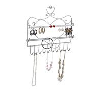 Relaxdays Wall Jewellery Holder, for Necklaces, Heart Shape, H x W x D: 30 x 36.5 x 3.5 cm, Silver, Iron