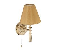 Relaxdays Wall Lamp with Shade, Indoor, Pull Switch, Hallway & Living Room, E14, Fabric, HxWxD: 28 x 16 x 19 cm, Brass