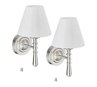 Relaxdays Wall Light, Set of 2, with Fabric Lampshade, Pull Switch, E14, 28x16x19 cm, Hallway & Bedroom, Silver/White