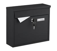 Relaxdays wall mailbox with nameplate, HxWxD: 31 x 36 x 12 cm, iron, 4 keys, large slot, black