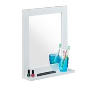 Relaxdays Wall Mirror with Shelf, MDF Frame, HxWxD 49x40x10 cm, Angular, Bathroom & Toilet, Hallway & Bedroom, Natural