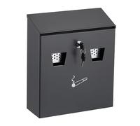 Relaxdays Wall-Mounted Ashtray for Outside, Weatherproof, Lockable, with Material & Keys, 30 x 26 x 9.5 cm, Anthracite, Iron