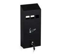 Relaxdays Wall-Mounted Ashtray for Outside, Weatherproof, Lockable, with Mounting Material, HWD: 32.5 x 15 x 6 cm, Black