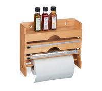 Relaxdays Wall-Mounted Kitchen Roll Holder, for Aluminium Foil, Cling Film, Paper, Bamboo, 31 x 39.5 x 11 cm, Natural, Wood
