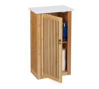 Relaxdays Bathroom Cabinet, Wall Mounted, Wooden, Bamboo, Storage, Cupboard, HxWxD: 60 x 34.5 x 21cm, MDF, Natural/White, 60 x 34.5 x 21 cm