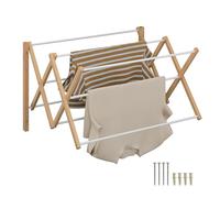 Relaxdays Wall-mounted clothes airer, extendable, HxWxD: 45 x 71.5 x 59 cm, bamboo & metal, wall dryer, natural/white