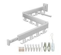 Relaxdays Wall-Mounted Clothes Airer, Foldable & Rotatable, HWD: 12 x 127 x 26 cm, Space-Saving Laundry Rack, White, Plastic, Stainless steel, Aluminium