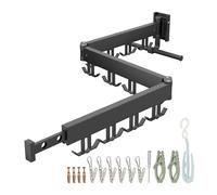 Relaxdays Wall-Mounted Clothes Airer, Foldable & Rotatable, HWD: 12 x 127 x 26 cm, Space-Saving Laundry Rack, Black, Stainless steel, Aluminium, Plastic