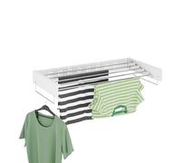 Relaxdays Wall-Mounted Clothes Airer, Folding, 15 x 100 x 50.5 cm, Space-Saving, Laundry Drying Rack, Extendable, White, Steel, Stainless steel