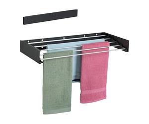 Relaxdays Wall-Mounted Clothes Airer, HWD: 15x80x40 cm, Folding, Laundry Rack, Indoor & Outdoor, Space-Saving, Black