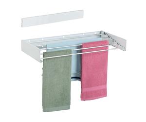 Relaxdays Wall-Mounted Clothes Airer, HWD: 15x80x40 cm, Folding, Laundry Rack, Indoor & Outdoor, Space-Saving, White