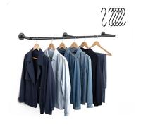 Relaxdays Wall-mounted Clothes Rail, Industrial Style, 140cm, 6 S-hooks, Black, Bedroom & Hallway Storage