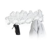 Relaxdays Wall-Mounted Coat Rack, Birds Design, Cast Iron, 6 Hooks, Unusual Look, Key Hanger, 13 x 36.5 x 4.5 cm, White