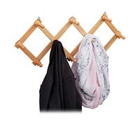 Relaxdays Wall-Mounted Coat Rack, Extendable Wardrobe, 10 Hooks, Stable, Wood, max. HWD: 5.5 x 87.5 x 7.5 cm, Natural