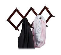Relaxdays Wall-Mounted Coat Rack, Extendable Wardrobe, 10 Hooks, Stable, Wood, max. HWD: 5.5 x 87.5 x 7.5 cm, Dark Brown