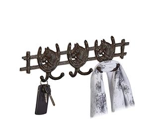 Relaxdays Wall-Mounted Coat Rack, Horses Design, Cast Iron, 6 Hooks, Unusual Look, Key Hanger, 11 x 36.5 x 3.5 cm, Brown