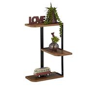 Relaxdays Wall-Mounted Corner Shelf, 3 Tiers, HWD: 42.5 x 26.5 x 26.5 cm, Living Room, Kitchen, MDF, Metal, Brown/Black, Fibreboard